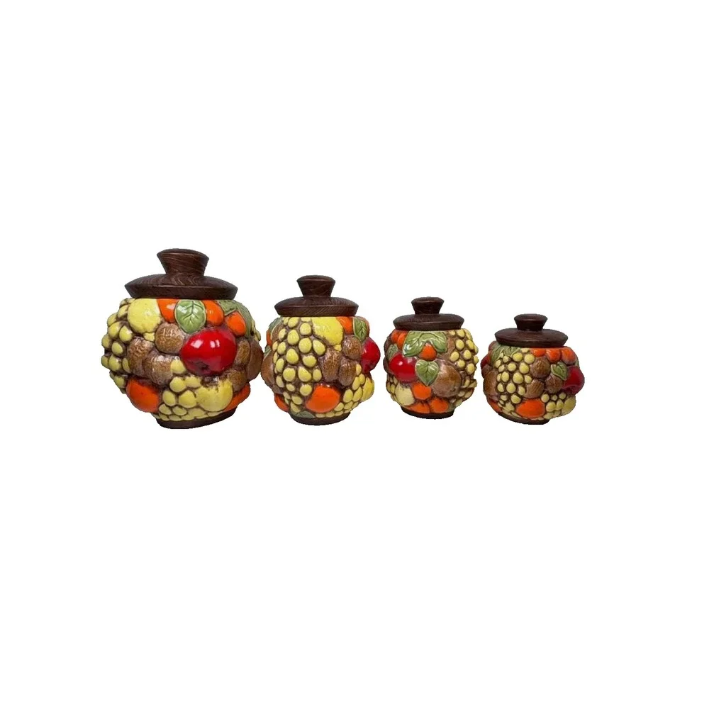 Four Jamar Mallory Ceramic Fruit Cornucopia Canister Cookie Jars Vintage MCM USA